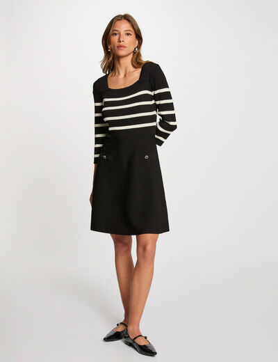 Gestreiftes trapezförmiges Strickkleid schwarz damen