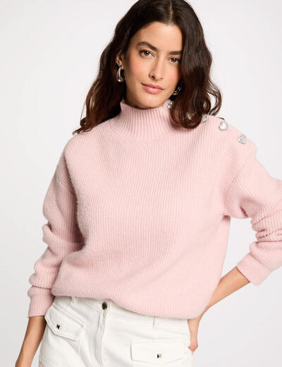 Pull manches longues avec boutons rose clair femme