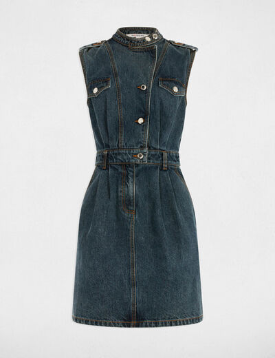 Robe courte droite en jean denim stone femme
