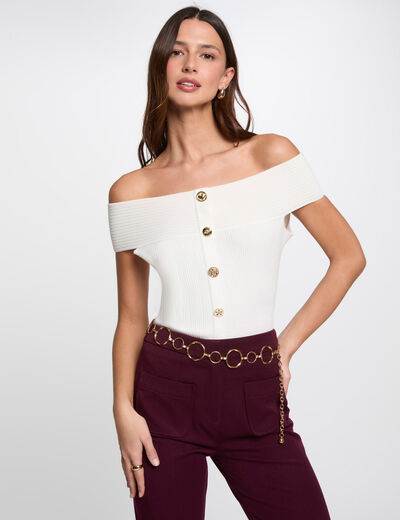 Pullover mit Bardotkragen weiss damen