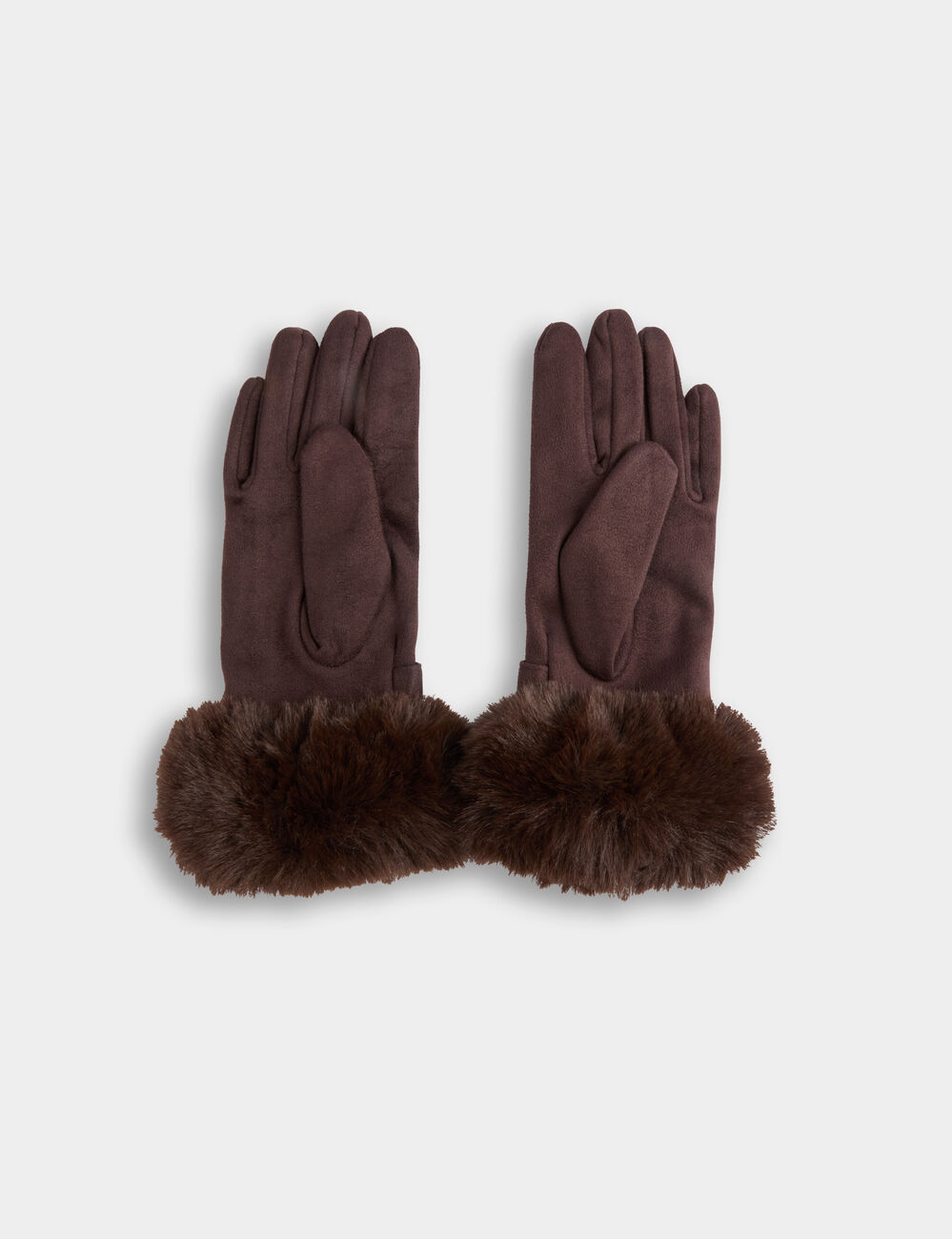Gants d&eacute;tails fourrure marron fonc&eacute; femme