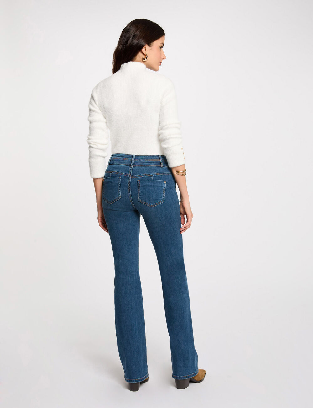 Jeans bootcut poches à boutons denim stone femme