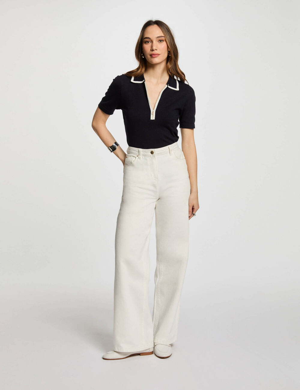 Poloshirt mit Reißverschluss marineblau damen