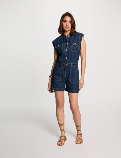 Combishort en jean denim brut femme