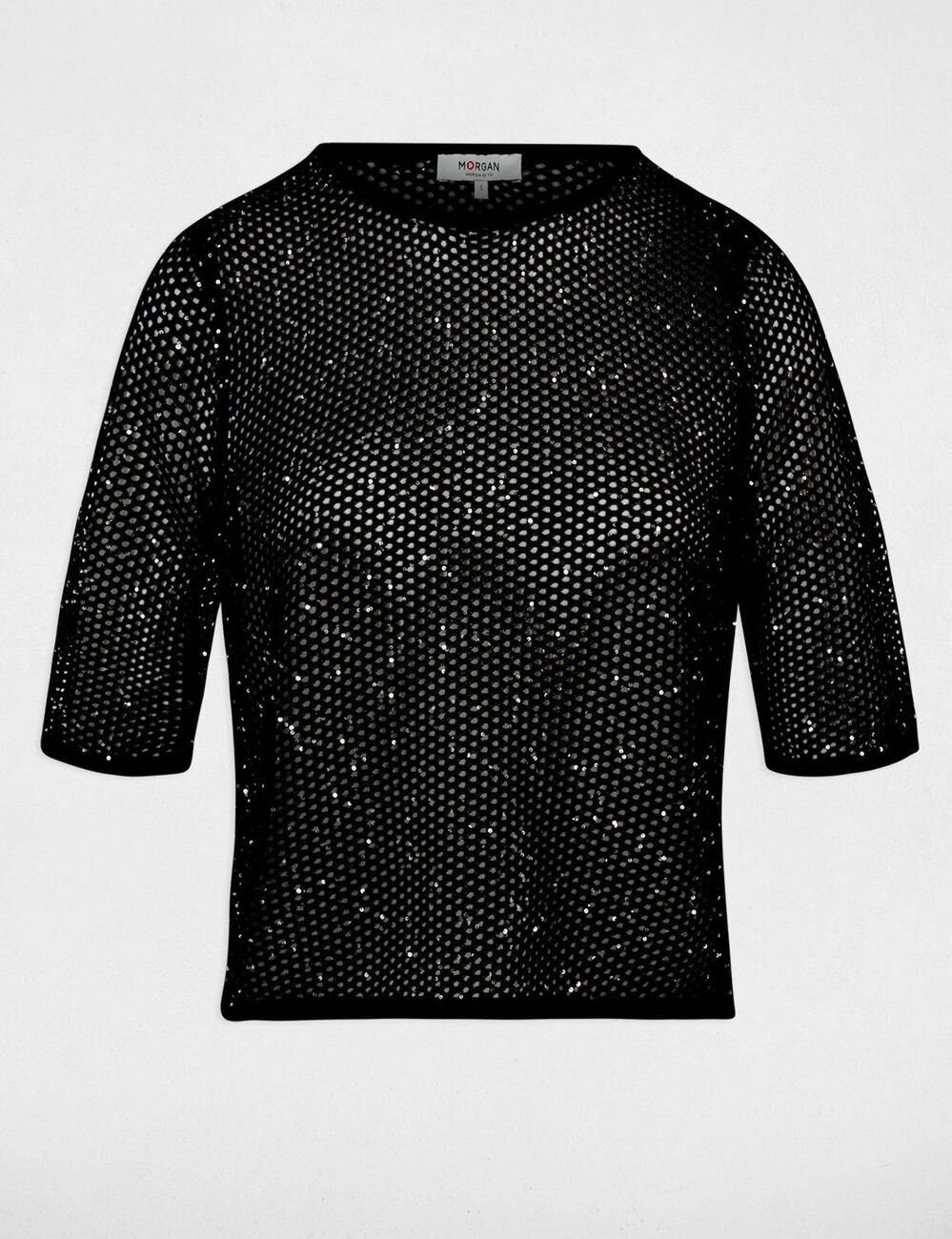 T-Shirt aus Netzstoff schwarz damen