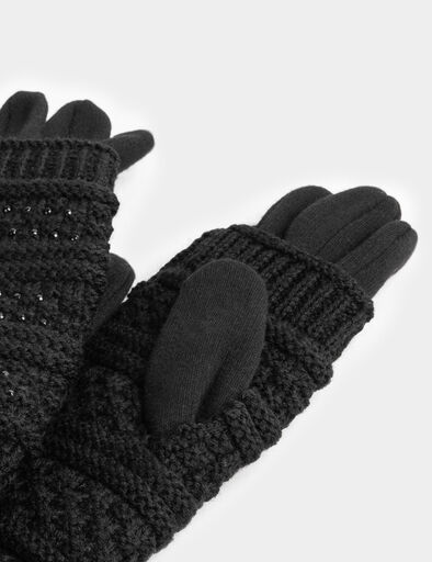 gants en maille avec strass noir femme schwarz damen