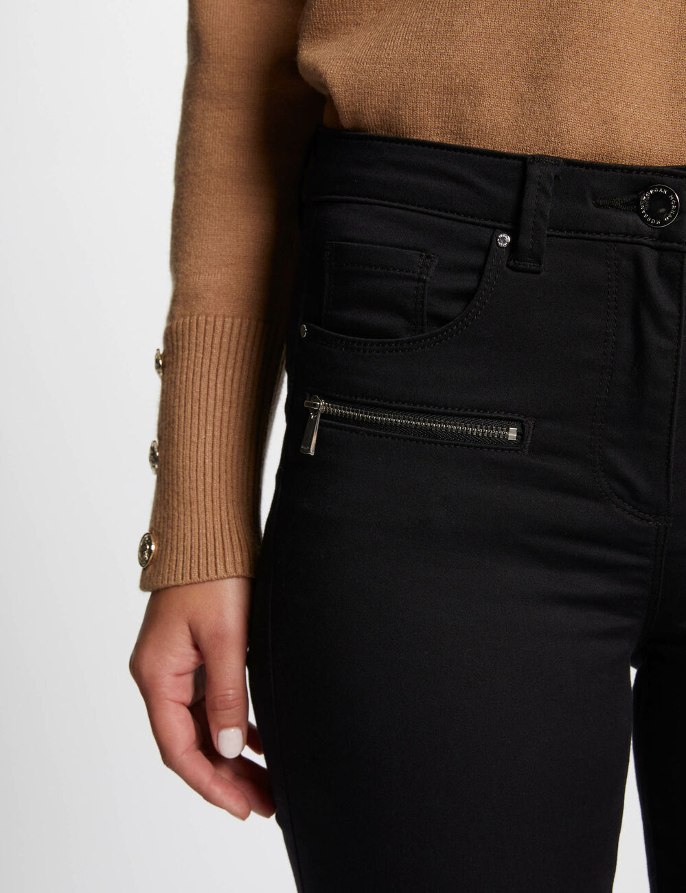 Jeans slim détails zippés noir femme