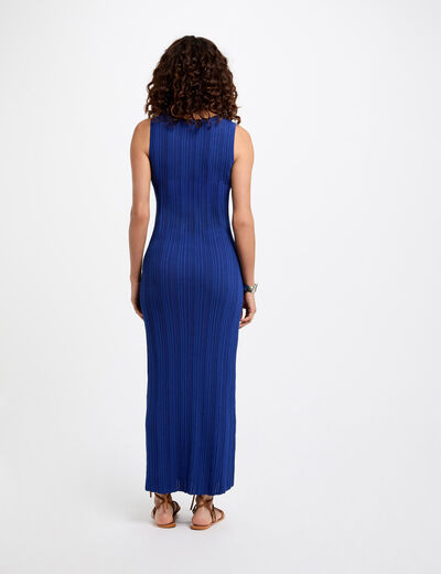 Robe tricot longue ajustée bleu electrique femme