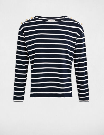 Gestreiftes Langarm-T-Shirt weiss damen