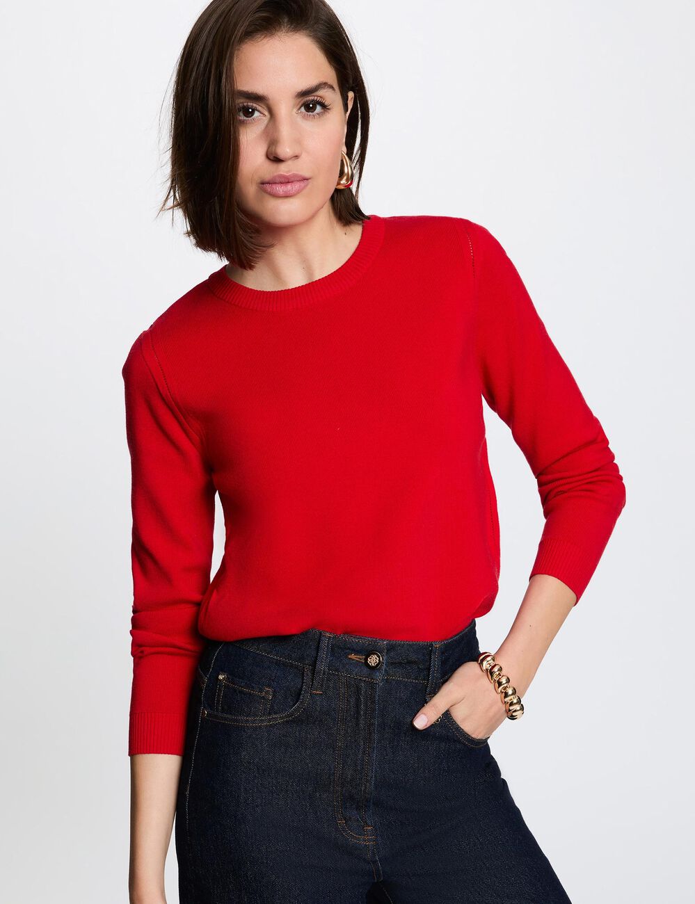 Pull maille relief rouge femme