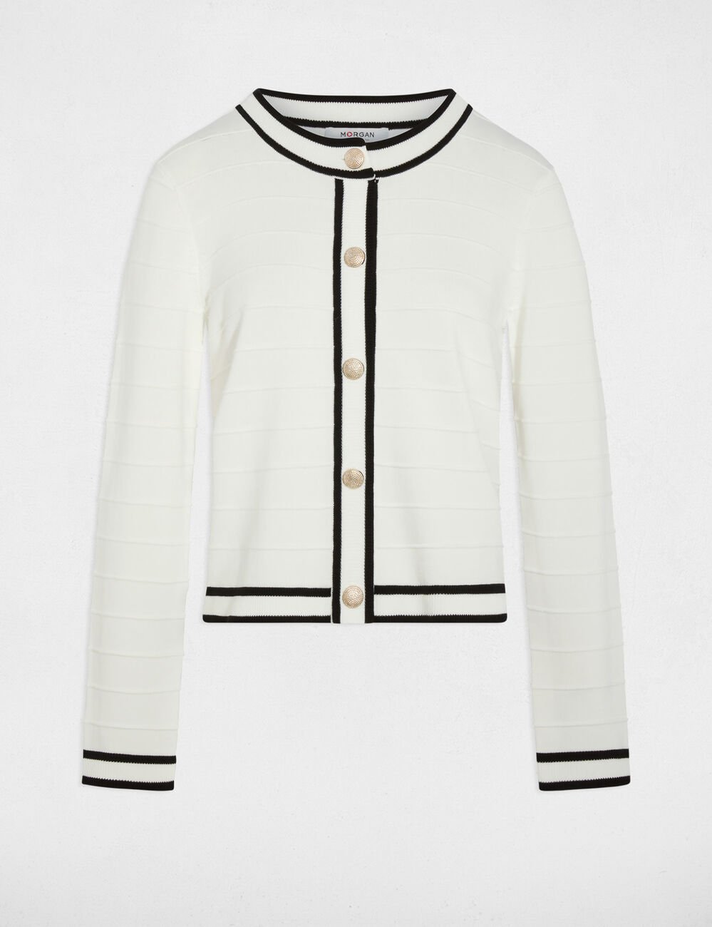 Gilet ajust&eacute; col rond blanc femme