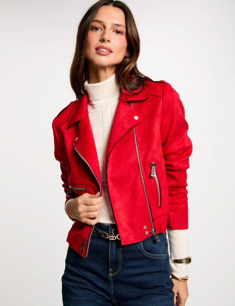 kurze wildlederjacke mit reissverschluss rot damen Kurze Wildlederjacke mit Reissverschluss rot damen