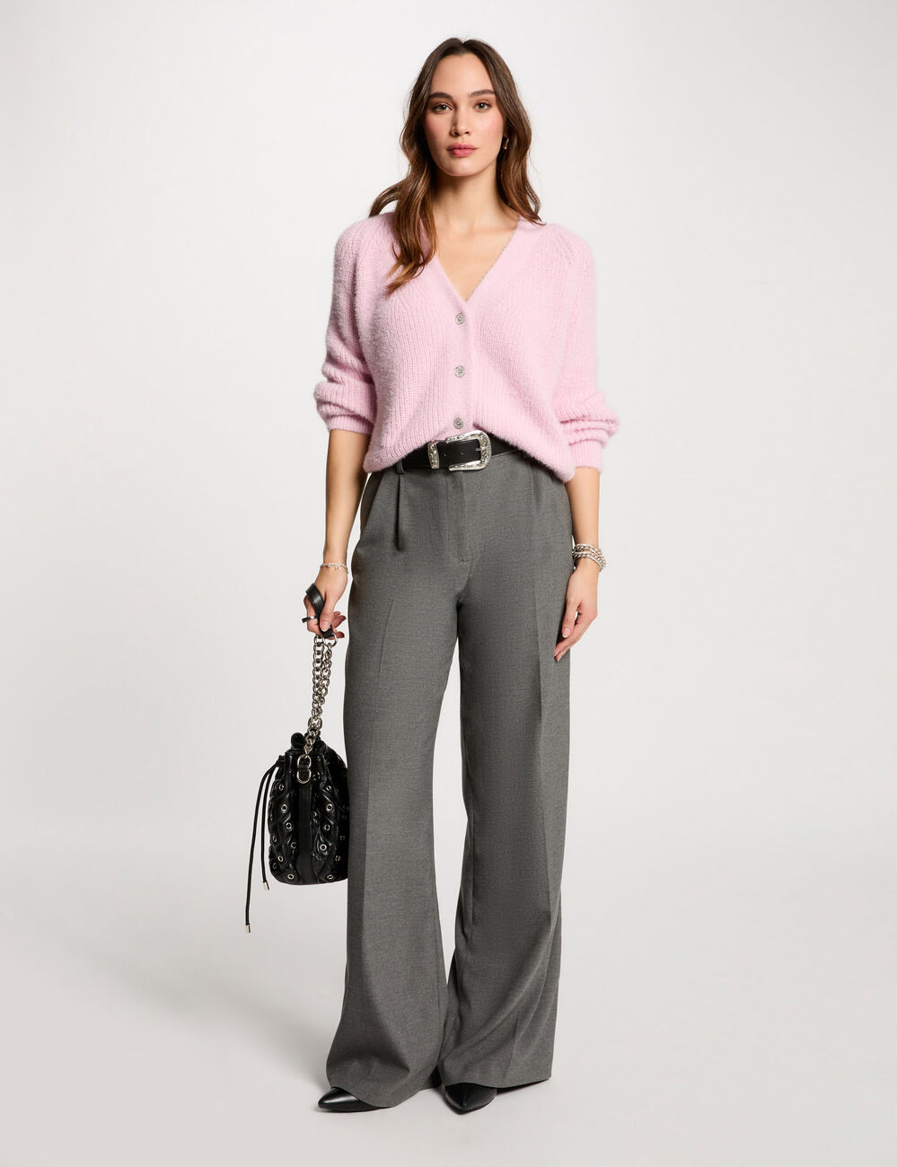 Gilet manches longues rose pastel femme
