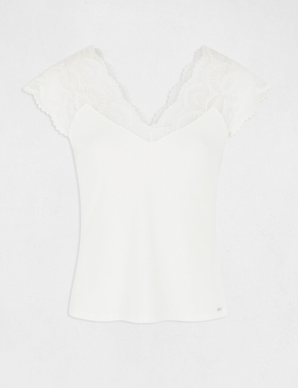 Kurzarmshirt mit Spitze elfenbein damen