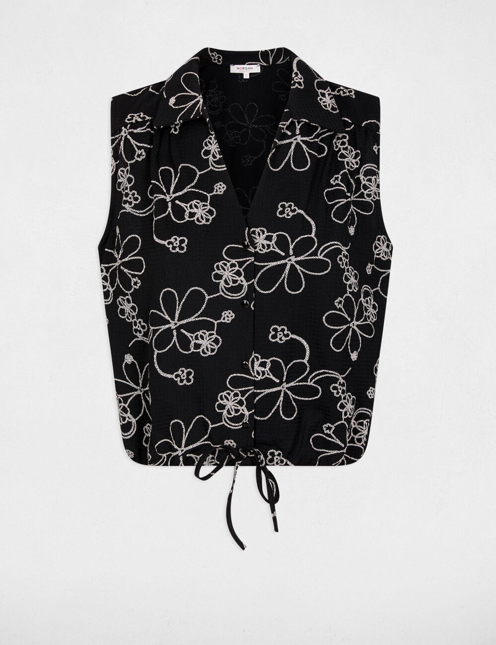Chemise sans manches col v noir femme