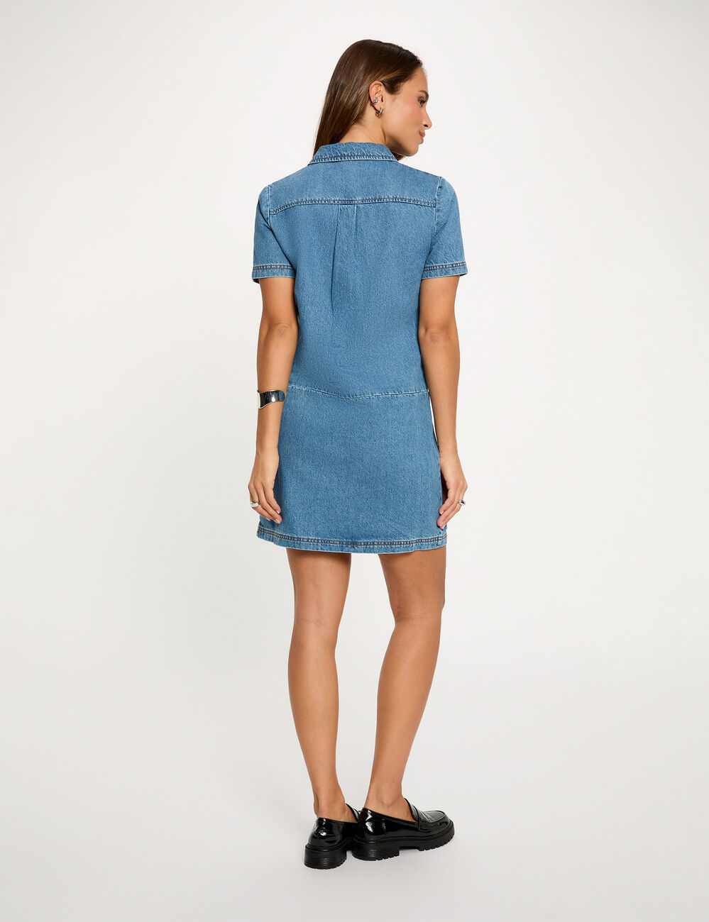 Robe courte droite denim double stone femme