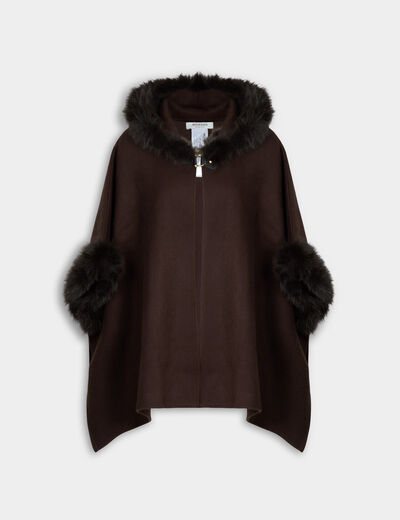 Poncho aus Kunstfell dunkelbraun damen