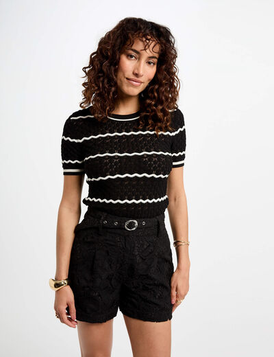 Short taille haute dentelle noir femme