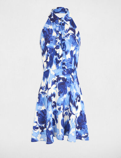 Robe courte évasée imprimée multicolore femme