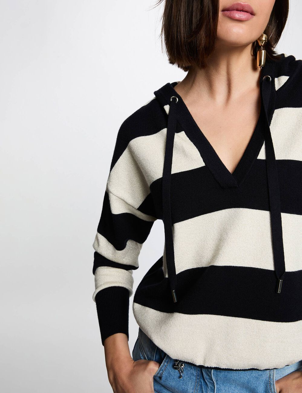 Gestreifter Kapuzenpullover marineblau damen