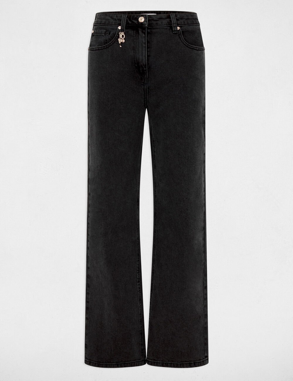 Weit geschnittene hochgeschnittene Hose schwarz denim damen