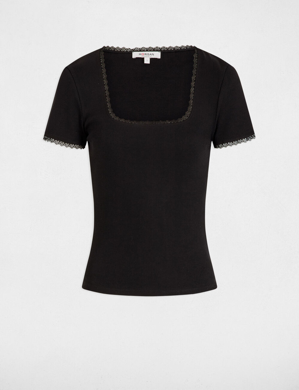 T-shirt manches courtes côtelé noir femme