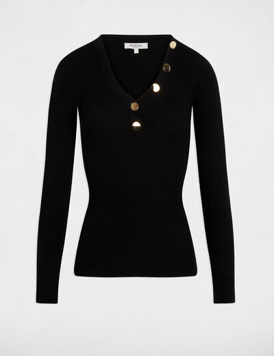 Pull manches longues boutons noir femme