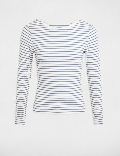Gestreiftes Langarm-T-Shirt weiss damen