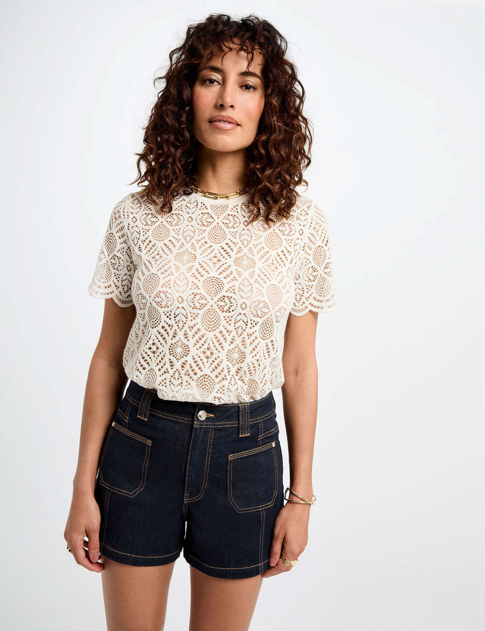 Short taille haute en jean denim brut femme