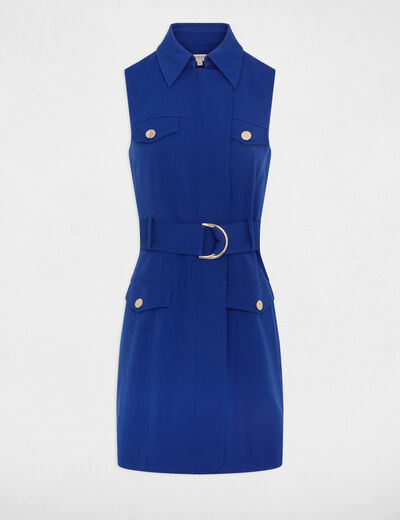 Robe courte cintrée ceinturée bleu pétrole femme