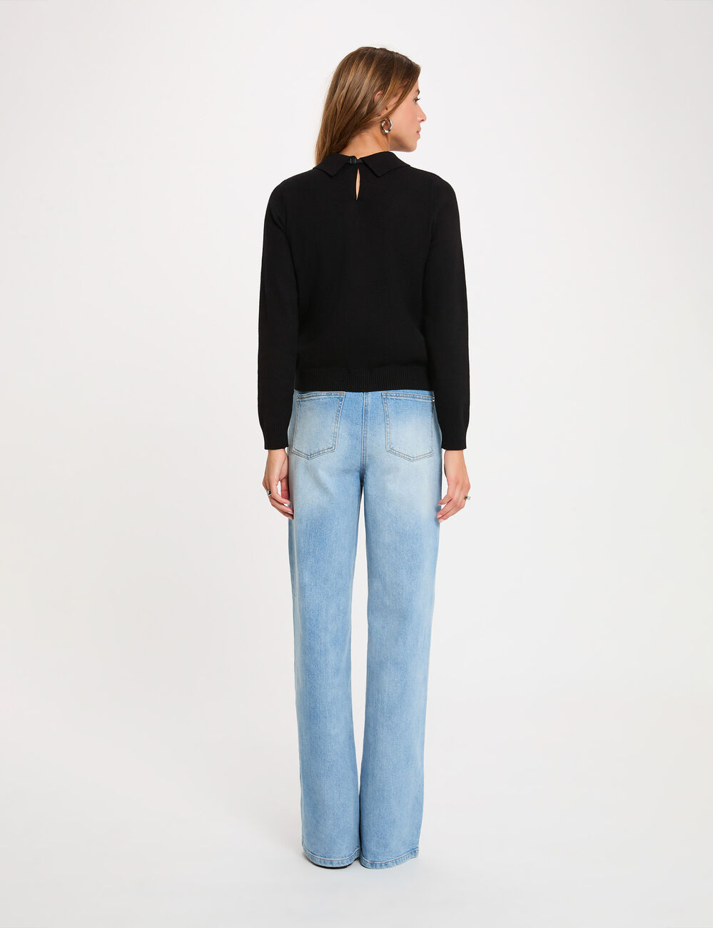 Pull col &agrave; revers noir femme