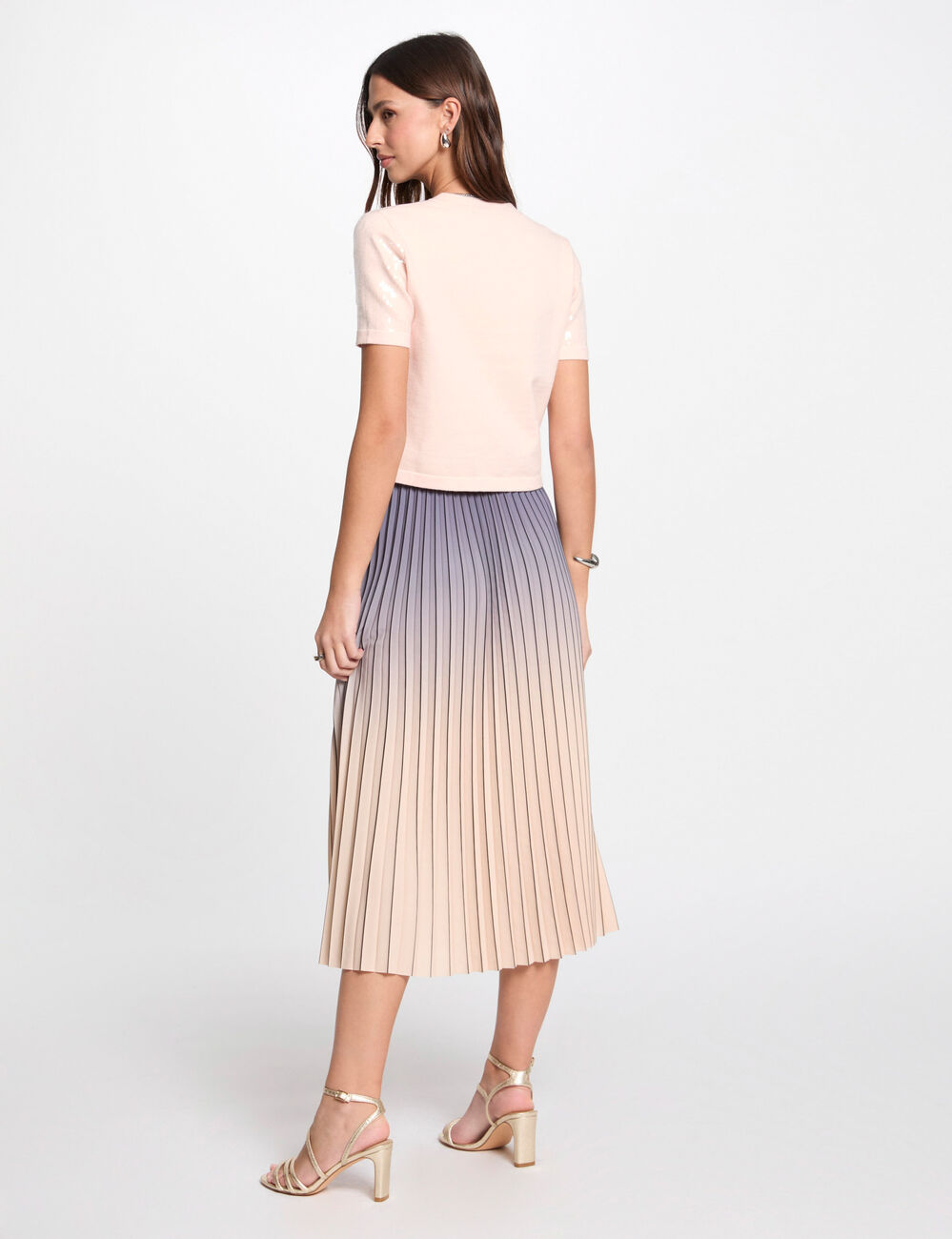 Langer Plisseerock hellrosa damen