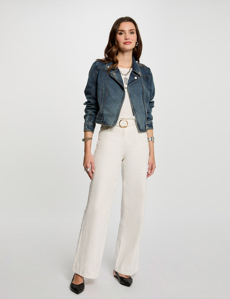 Veste courte en jean denim stone femme