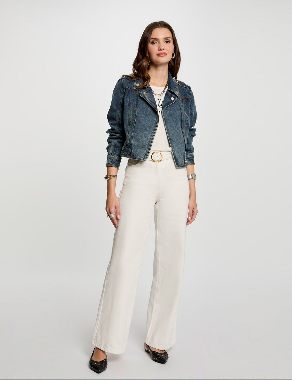 Veste courte en jean denim stone femme