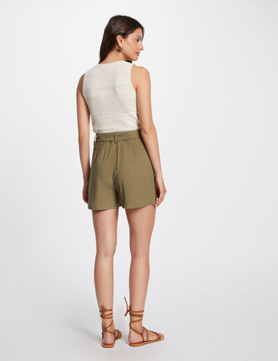 Mesh-Top mit V-Kragen elfenbein damen