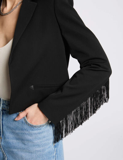 Blazer mit Fransen schwarz damen