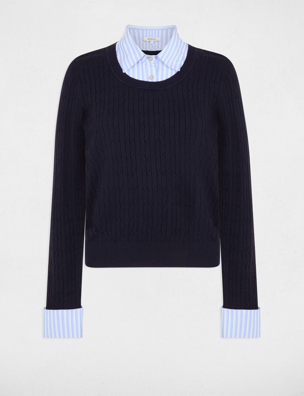 Pull col &agrave; revers bleu marine femme