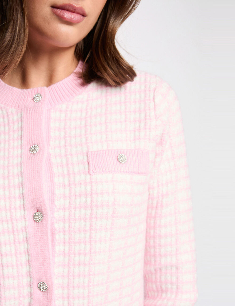 Strickjacke mit Jacquardmuster rosa damen