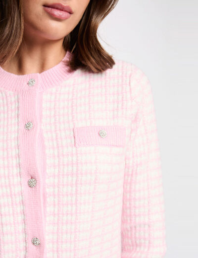 Gilet ajust&eacute; jacquard rose femme