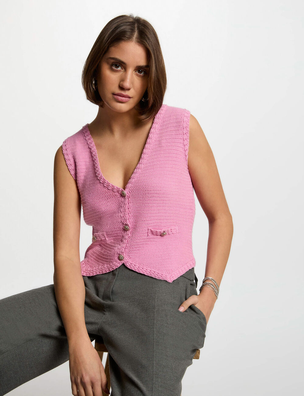 Ärmellose Strickweste rosa damen