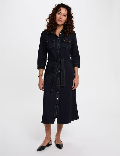 Robe 3/4 boutonnée denim brut femme