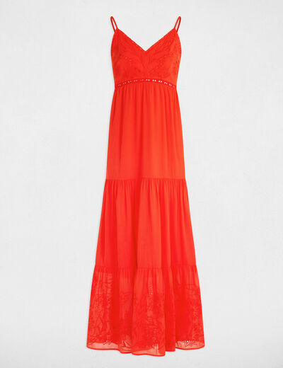 Langes, fließendes Kleid mit Stickerei orange damen