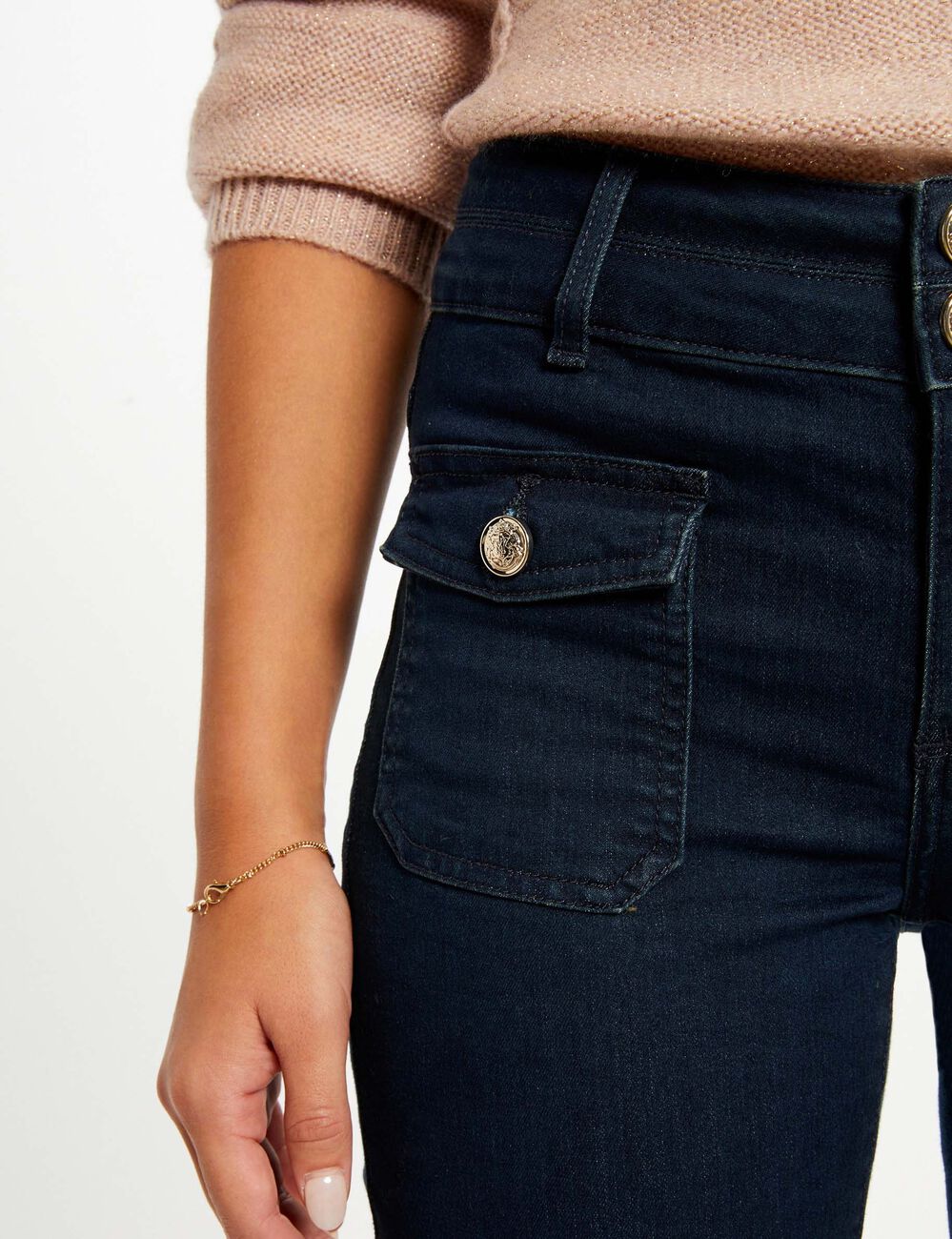 Bootcut-Jeans mit hoher Taille rohes denim damen