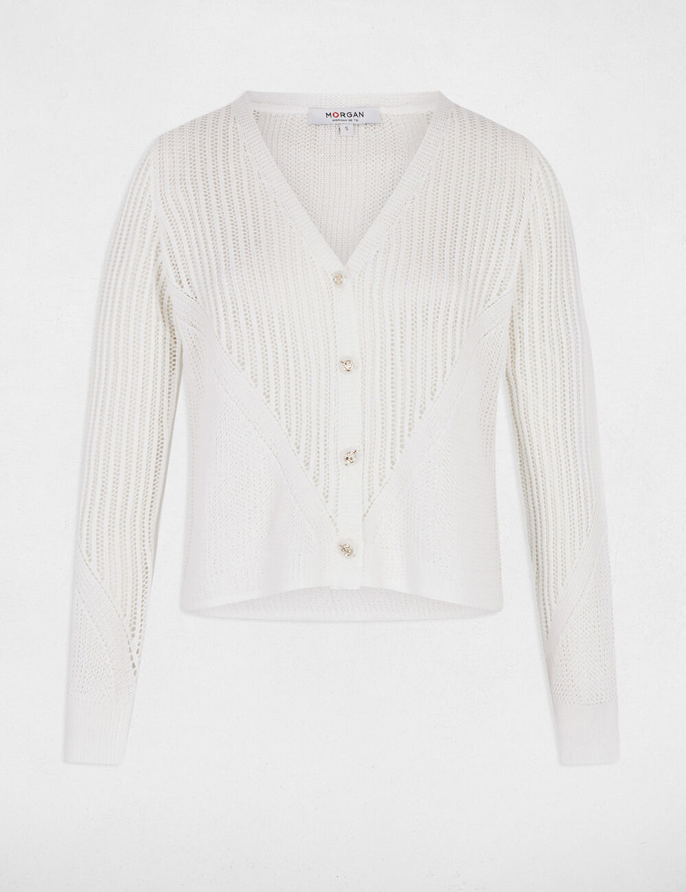 Langarm-Weste mit Ajourmuster elfenbein damen