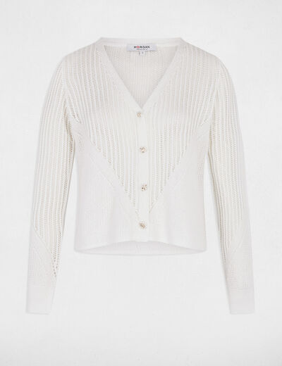 Gilet manches longues ajouré ivoire femme