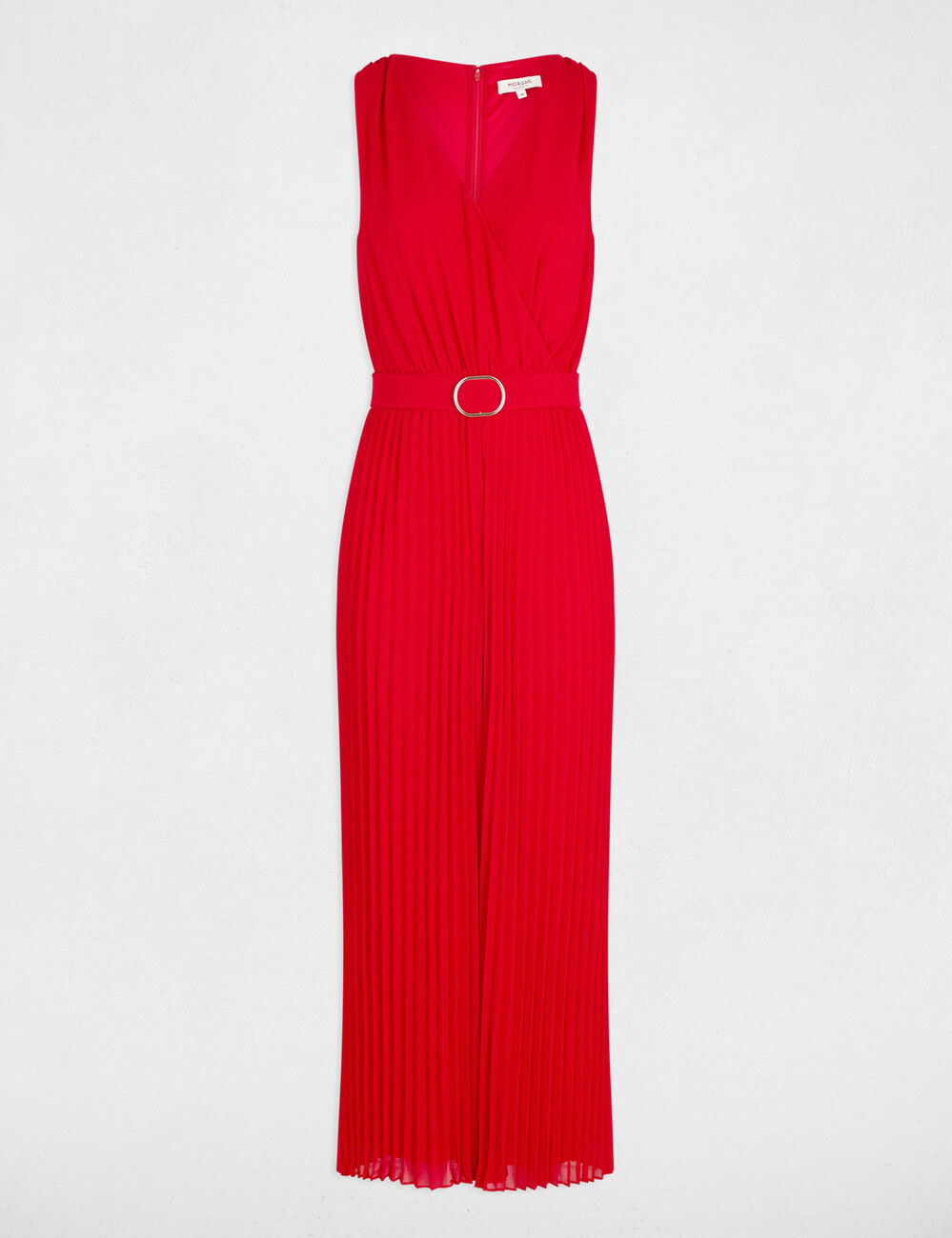 Combinaison ample à jambes plissées rouge femme