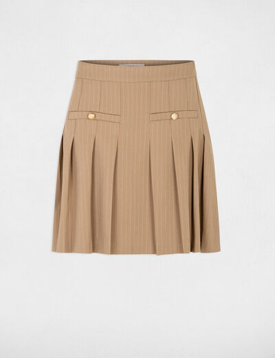 Jupe courte pliss&eacute;e taupe femme