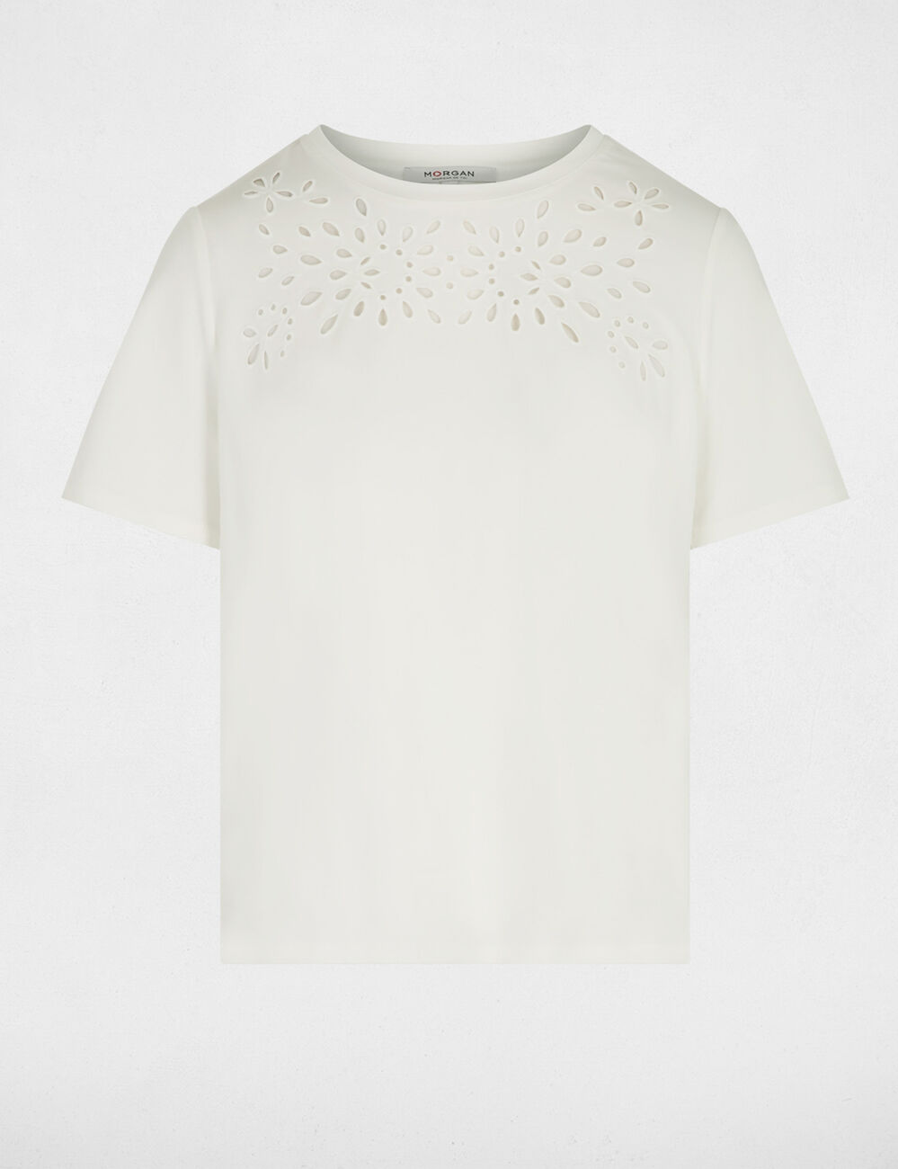 Besticktes T-Shirt mit kurzen &Auml;rmeln weiss damen