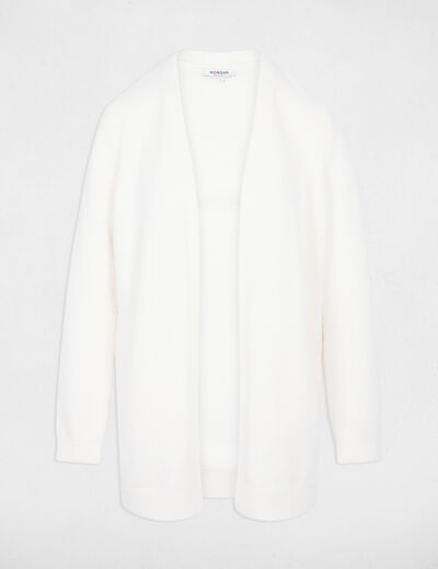 Gilet long col v ivoire femme