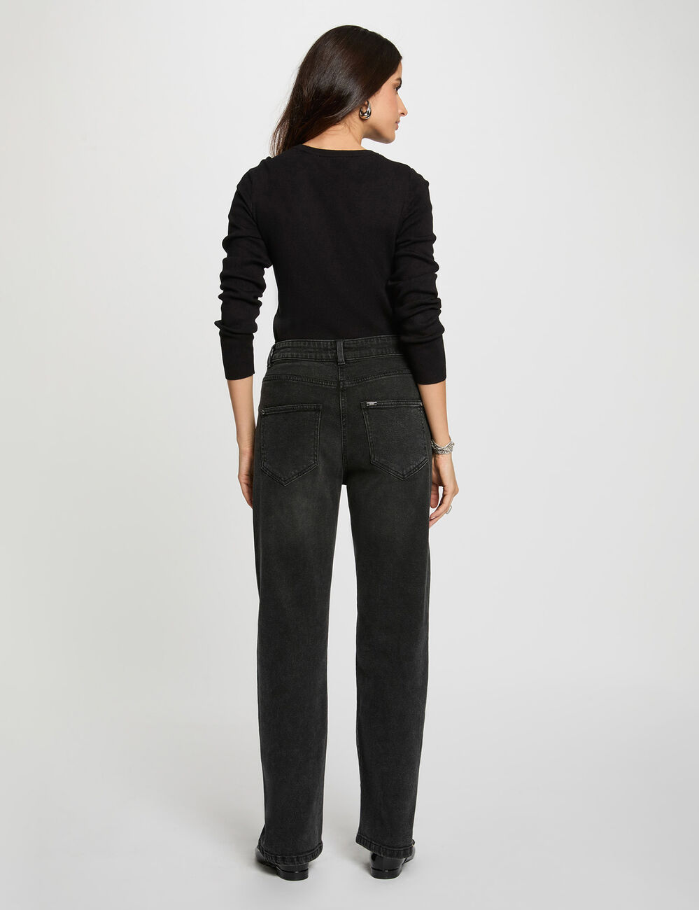 Pull col rond dentelle noir femme